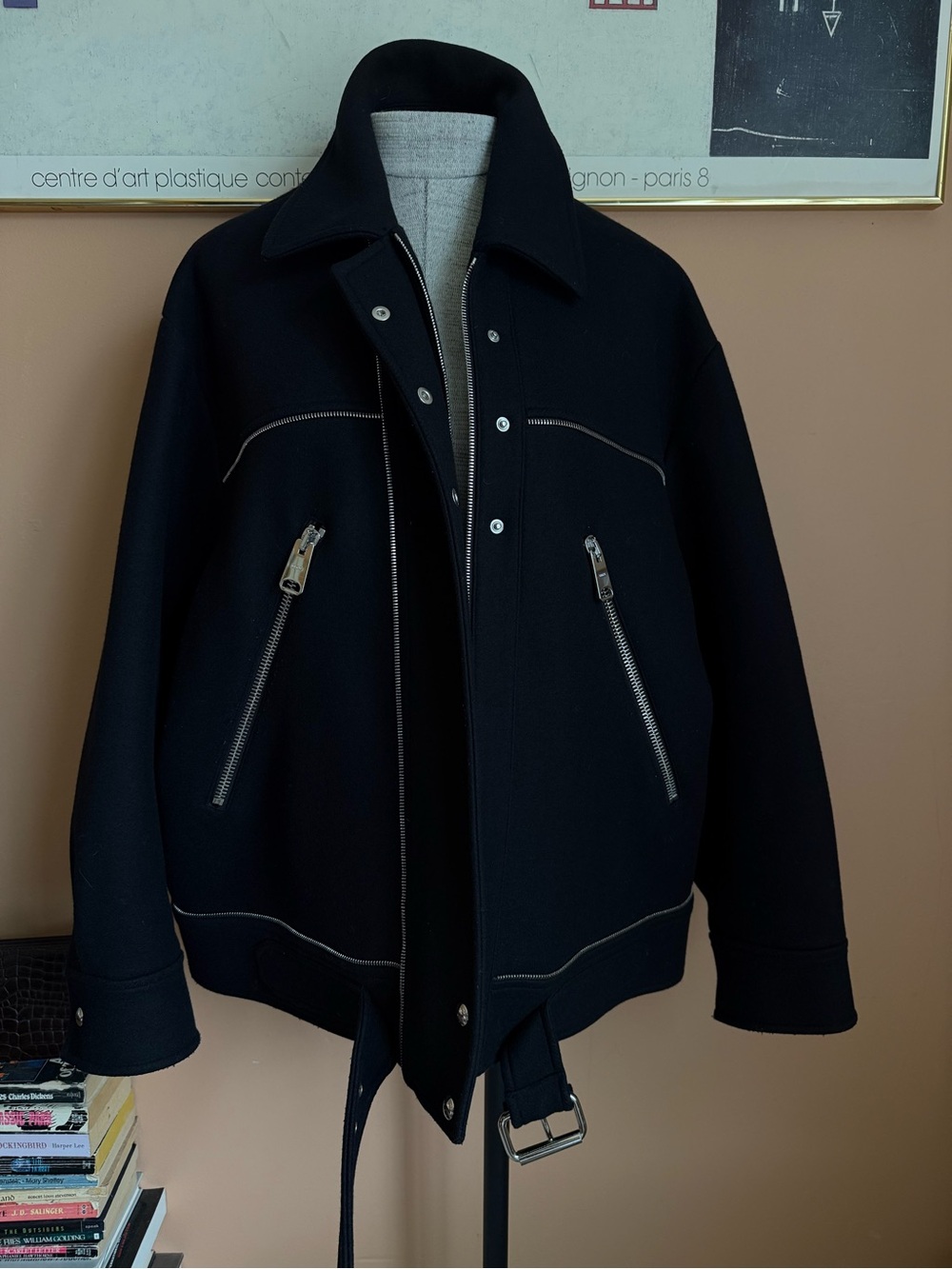 KHAITE HERMAN Wool Zip-Up Moto Jacket with Silver Hardware - Picture 2 of 7